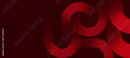 Red geometric abstract background with curved line patterns
