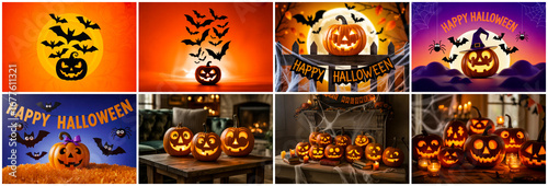 Halloween pumpkins bats spooky night jack o lanterns