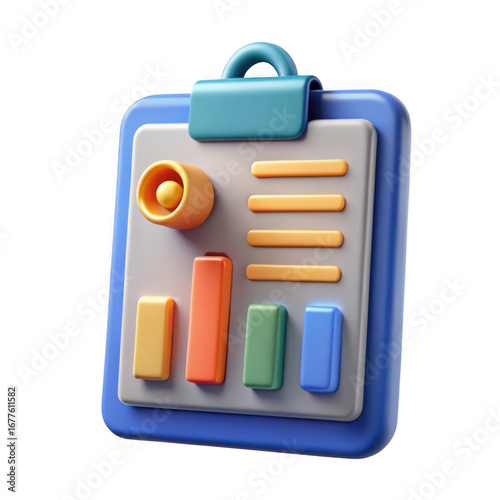 3d modern clipboard with business growth charts and analytics icon transparent background