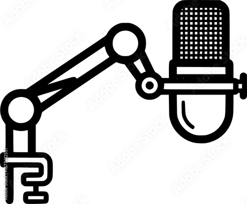 Podcast microphone with boom arm outline icon vector
