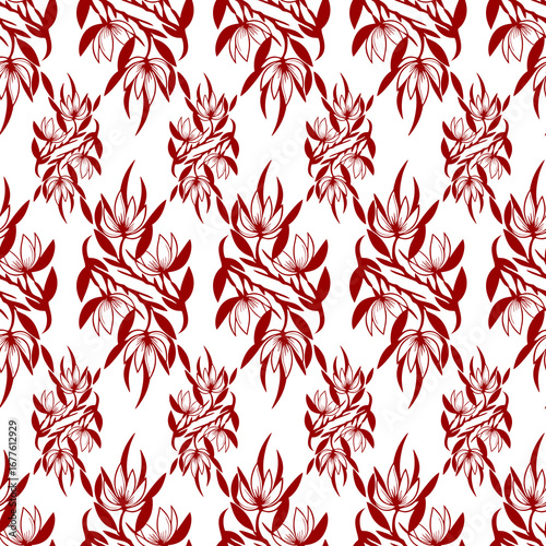 Wallpaper Mural simple seamless pattern of red flowers on a white background, texture, design Torontodigital.ca