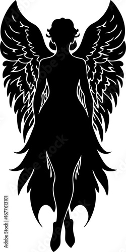 Wallpaper Mural simple linear black drawing angel woman with wings, logo, design Torontodigital.ca