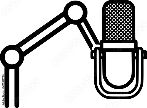 Podcast microphone with boom arm outline icon vector
