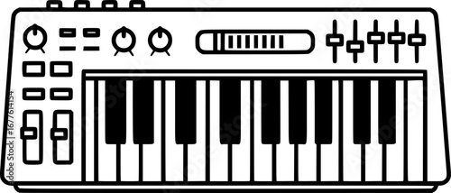 Midi keyboard controller outline icon vector
