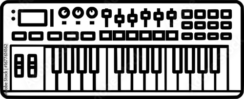 Midi keyboard controller outline icon vector
