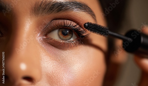 Close-Up of Mascara Application on Eye with Long Eyelashes