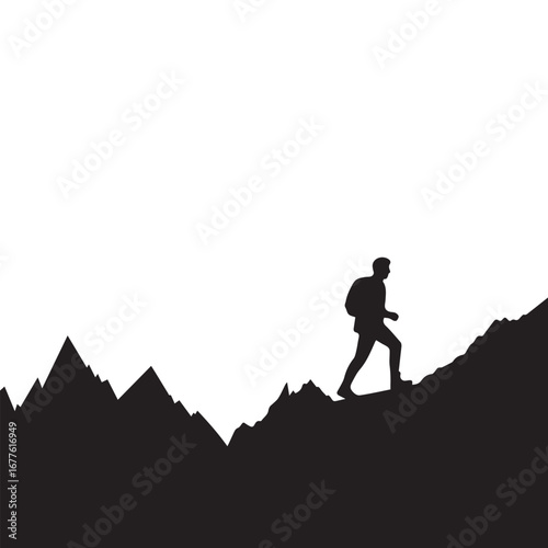 Silhouette of a Hiker Climbing a Mountain