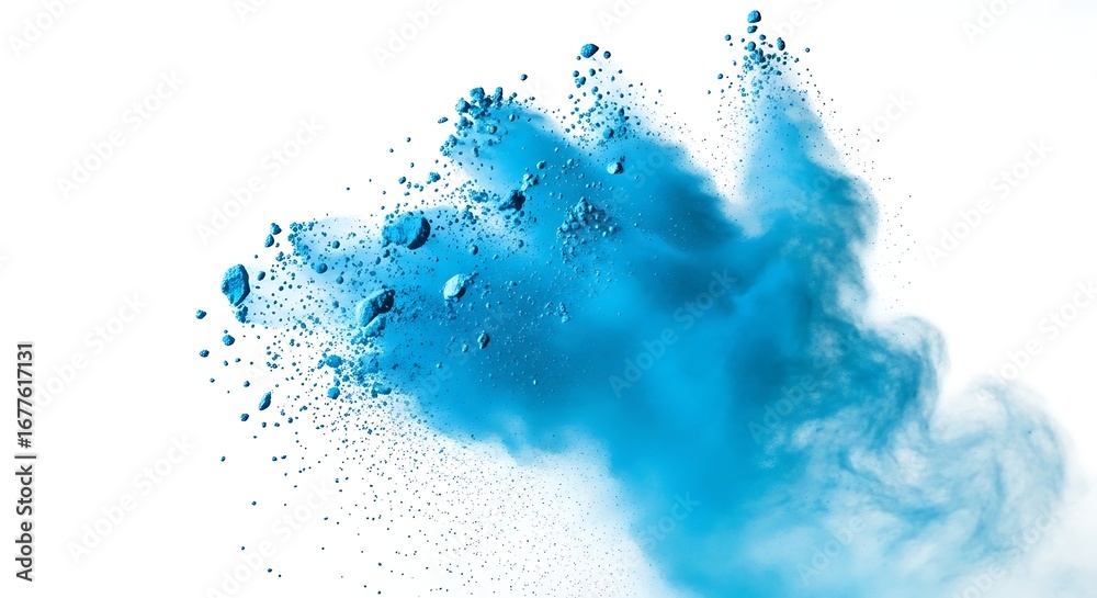 Obraz premium Blue powder explosion on white background.