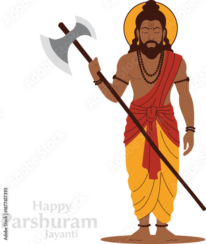 Hindu God Parshuram Jayanti celebration artwork featuring a powerful and devotional representation of Lord Parshuram with an axe weapon.