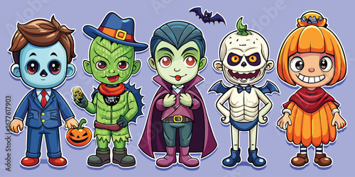 Happy Halloween day element background vector. Cute collection of spooky ghost, pumpkin, bat, candy, cat, skull, spider, grave, castle. Adorable halloween festival elements for decoration, prints.