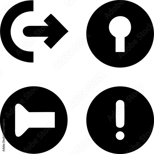 Essential UI icons for navigation, security, and alerts, providing clear visual cues for user interfaces.