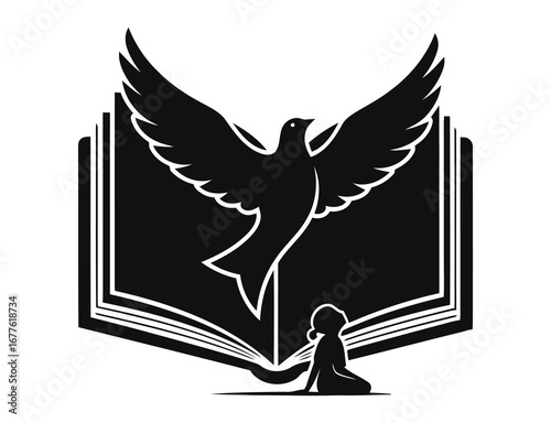A symbolic illustration for international literacy day with a book and a dove