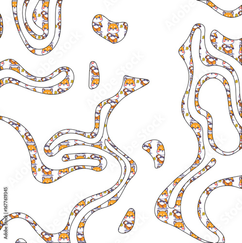 Cute Shiba Inu Dog Cartoon Pattern Outline