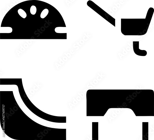 Modern skateboarding icons a helmet ramp and park elements for action sports design projects