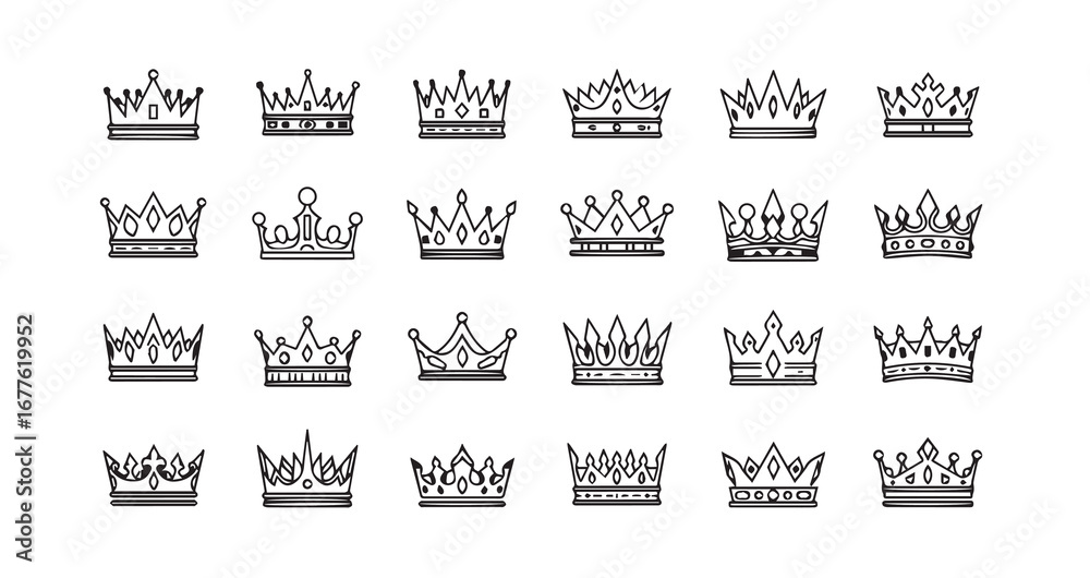 Fototapeta premium Crown line art icon bundle illustration