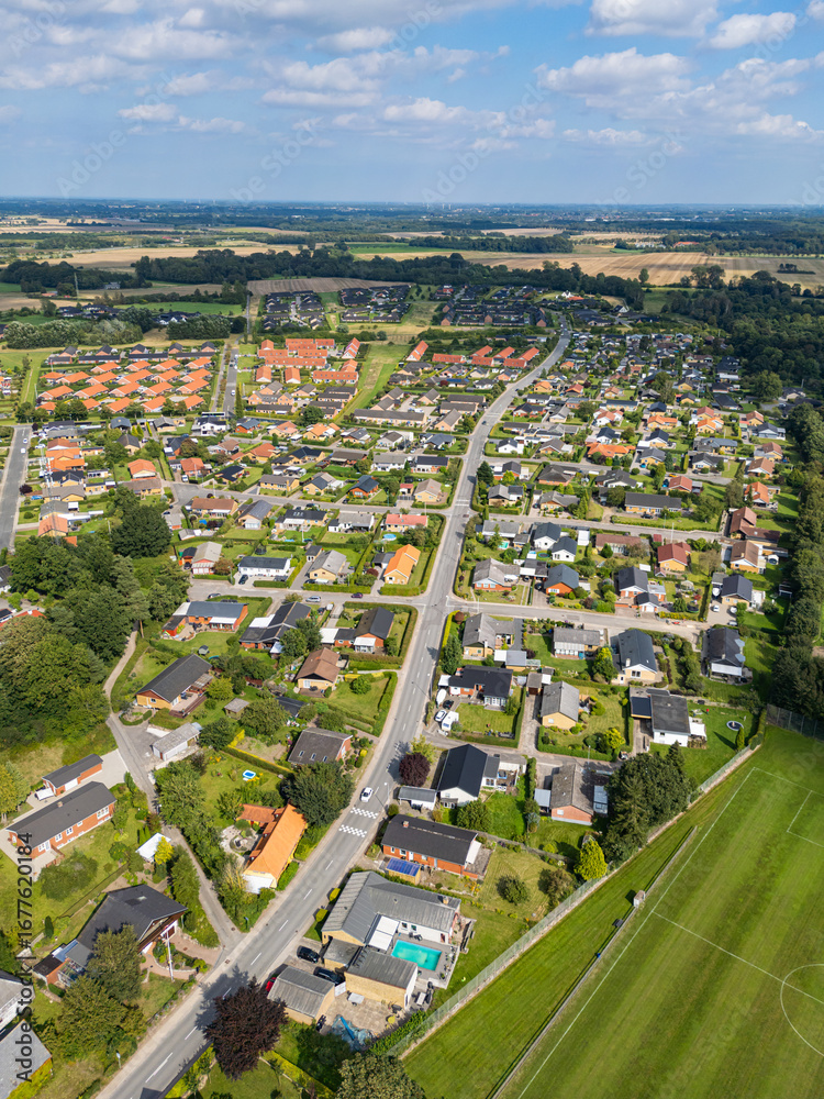 Fototapeta premium Aerial View of Fraugde Suburban Area in Denmark