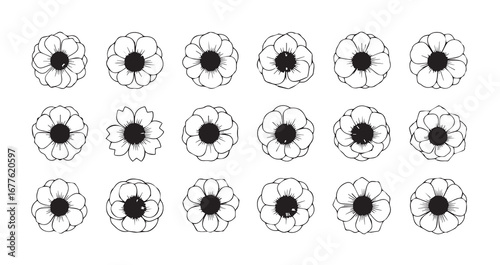 Anemone line art icon bundle illustration