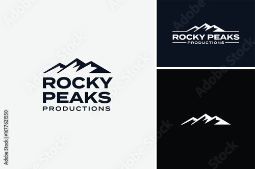 Top Mountain Summit Mount Silhouette Black White for Adventure Outdoor Logo Design