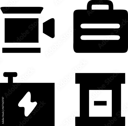 Discover essential business icons: camera, briefcase, battery, and minus symbol for modern projects.