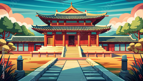The Jongmyo Shrine in Seoul, South Korea reflects solemn Confucian traditions, its wooden halls and serene courtyards echoing with ancestral rituals that continue to honor royal heritage.