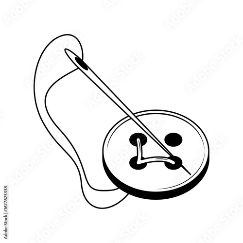 Abstract Doodle Elements Hand Drawn Outline Needle With Spool Of Thread Sketch Vector Design Style Isolated On White Background Illustration For Knitting, Embroidery, Sewing 