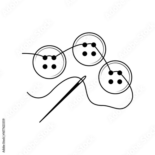 Abstract Doodle Elements Hand Drawn Outline Needle With Spool Of Thread Sketch Vector Design Style Isolated On White Background Illustration For Knitting, Embroidery, Sewing 