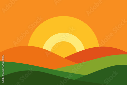 landscape with sun and rainbow