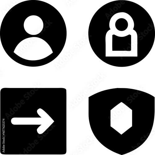 Professional user account and security icons for modern digital interfaces and apps
