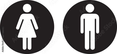 Black Circles with White Silhouettes of Male and Female Figures woman people