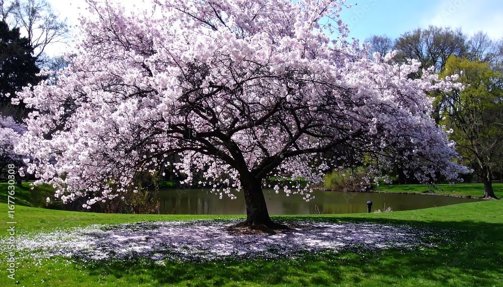 Fototapeta premium Spring Cherry Blossom Tree Park (1)