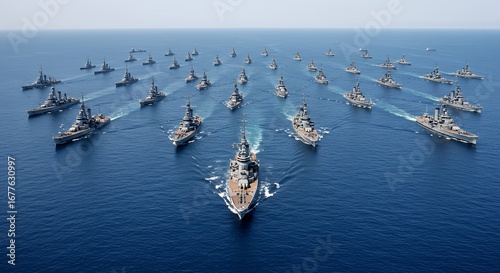 Military fleet sailing formation ocean ships war naval defense