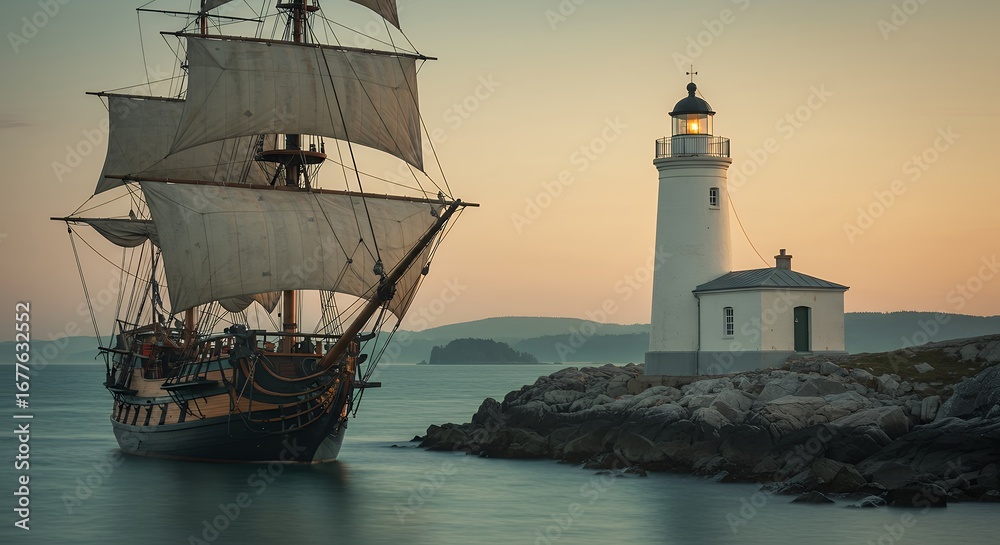 custom made wallpaper toronto digitalVintage sailing ship and lighthouse seascape