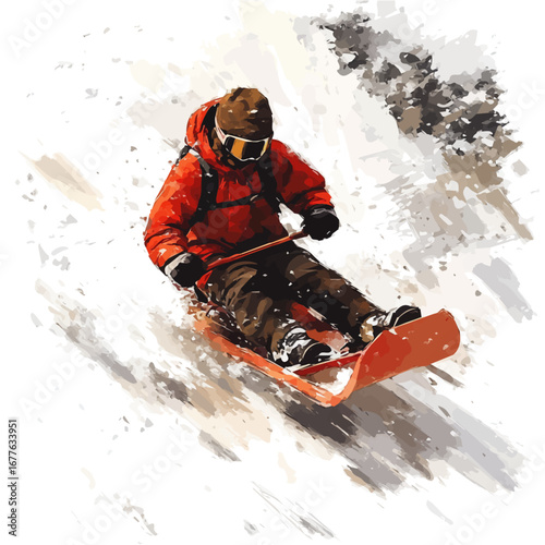 watercolor vector of Winter Sled Ride, isolated on a white background.