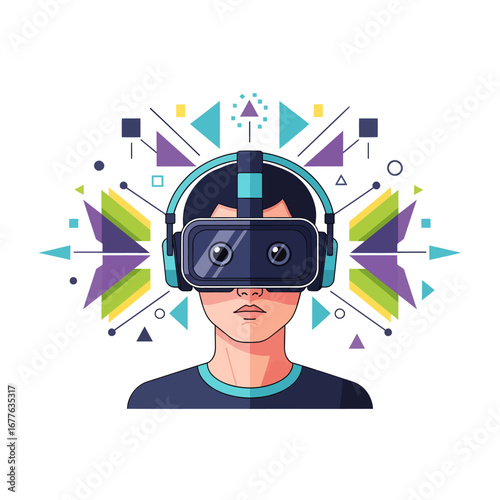 VR Headset Illustration Immersive Virtual Reality Experience.