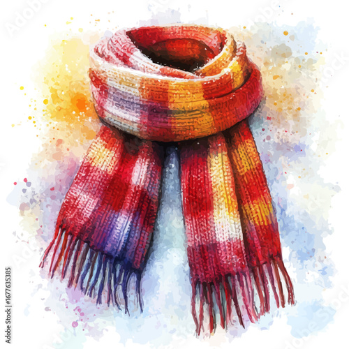 Winter Scarf Wrapped Tight, watercolor clipart vector, isolated on a white background.