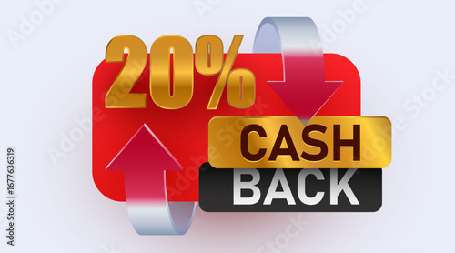 20 percent cashback icon isolated on white background. twenty percent with glass arrows. Cashback or money back label. Vector illustration