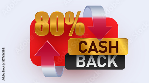 80 percent cashback icon isolated on white background. eighty percent with glass arrows. Cashback or money back label. Vector illustration