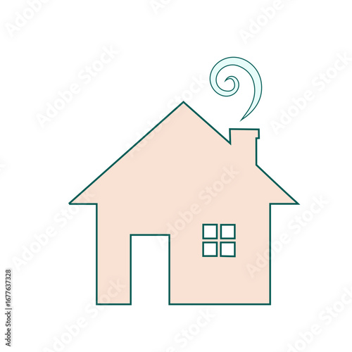 House, cozy atmosphere, chimney with smoke, mental health & digital detox, simple design with copy space on transparent background