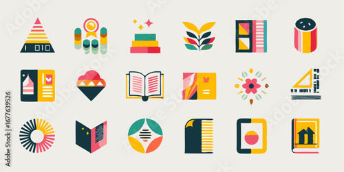 Set of different tools for creating a DIY vision board images. Flat colorful isolated icons. Vector illustration.