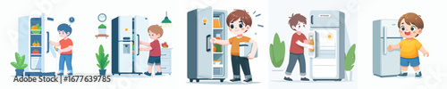 vector boy opening the refrigerator