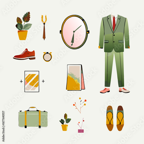 Clothes for interview watercolor images. Flat isolated icons. Vector illustration.
