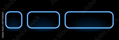 Blue neon frame set for modern design with futuristic glow effect. Abstract light box or border for advertising and creative projects.