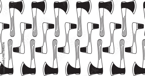 Repeating Pattern of Black and White Axe Illustrations in Vertical Rows axes tool