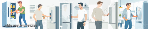 vector of young man opening the refrigerator