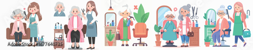 vector of grandmother going to the salon