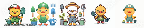 cute duck vector gardening in the garden