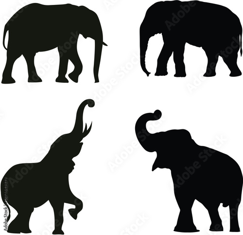 Majestic elephant silhouettes displaying varied poses and trunk movements
