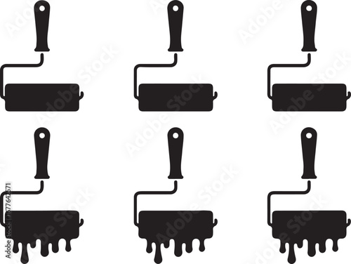 Six Black Silhouette Paint Rollers One Set Dripping Paint painting tool