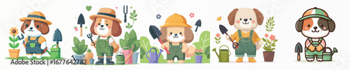 cute dog vector gardening in the garden