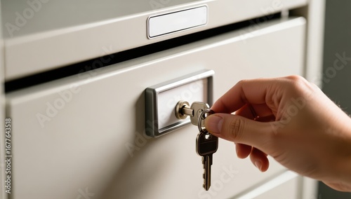 Unlocking a filing cabinet office photography professional close-up organization